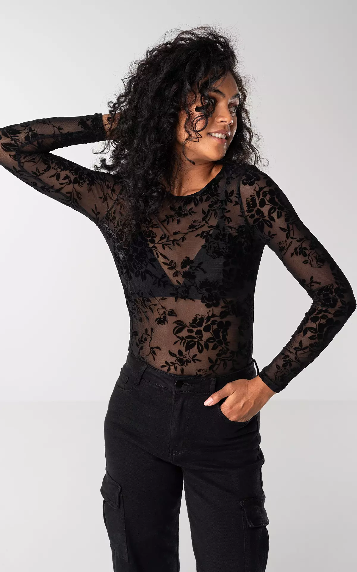 See Through Top Met Ronde Hals Zwart Guts Gusto