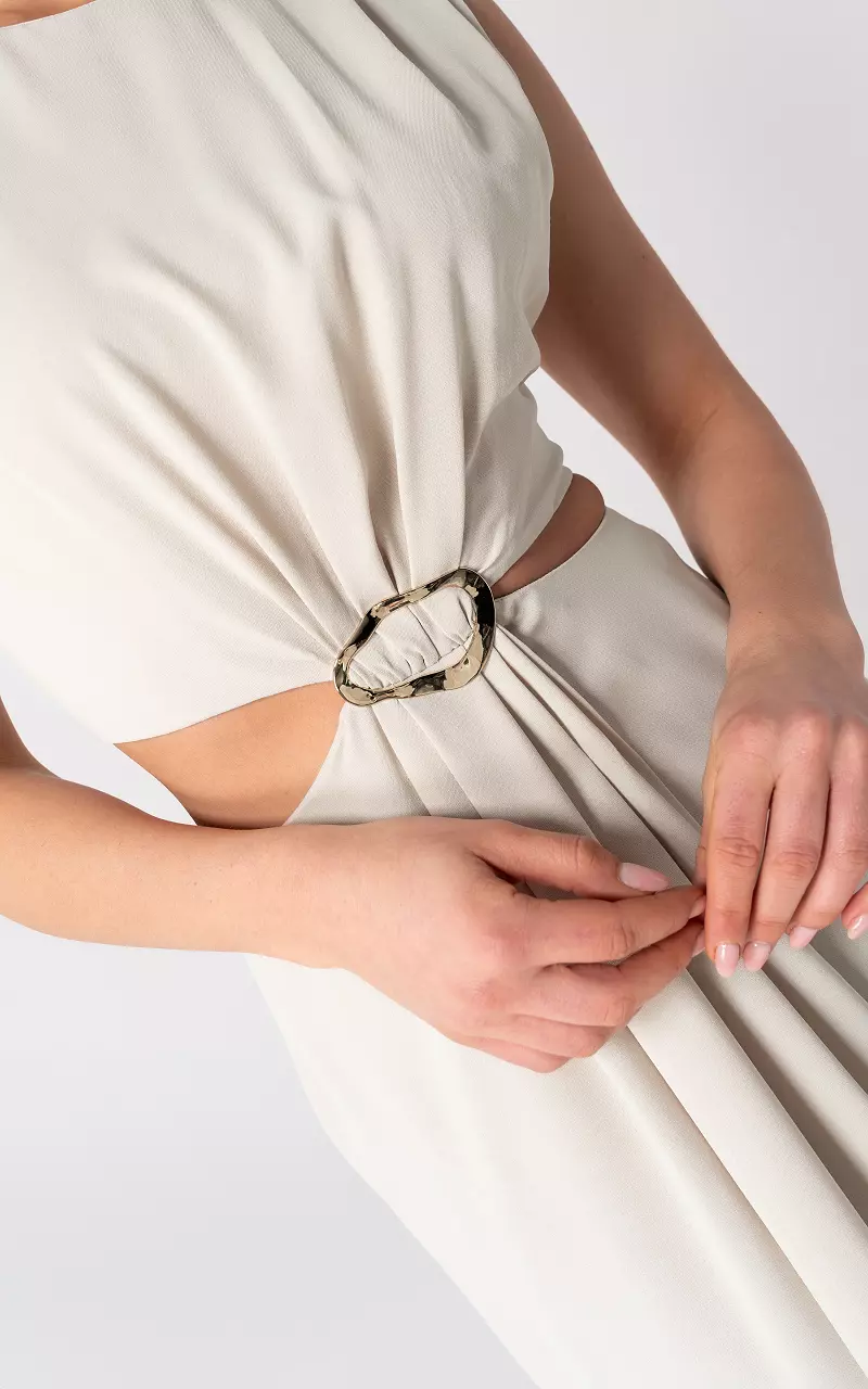 Cut-out dress with gold-coloured buckle Beige