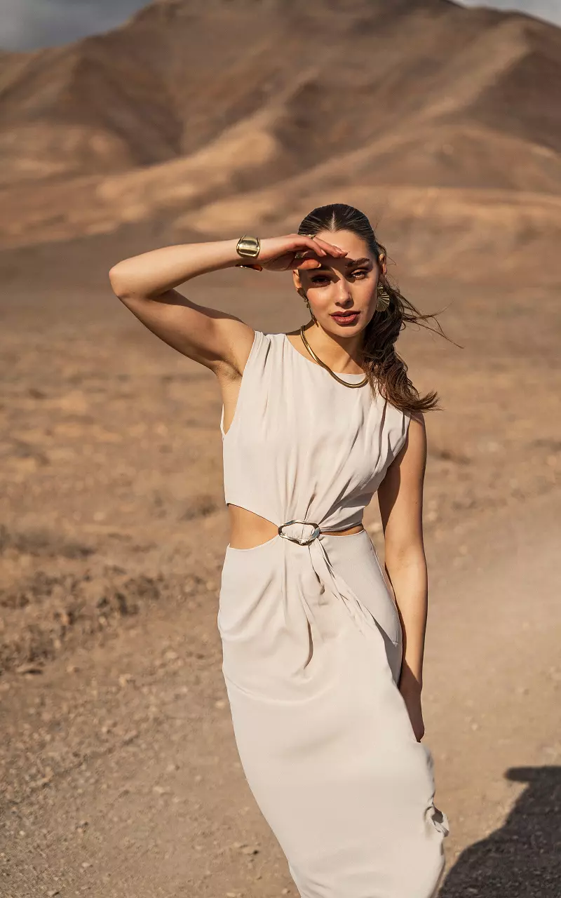 Cut-out dress with gold-coloured buckle Beige
