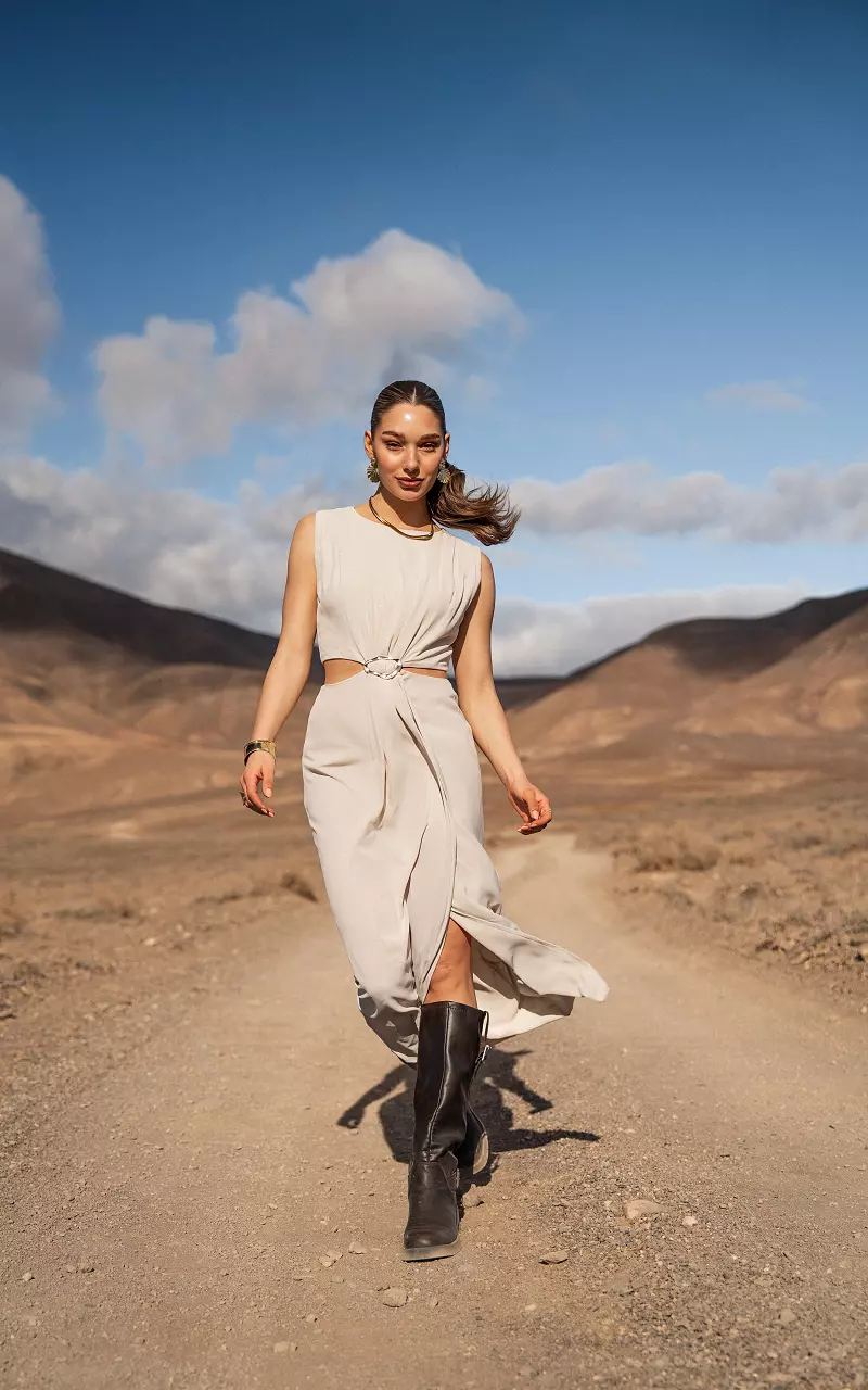 ワンピース betty layered dress beige Beige Midi Dress - Button-Front Dress - Tiered Midi Dress
