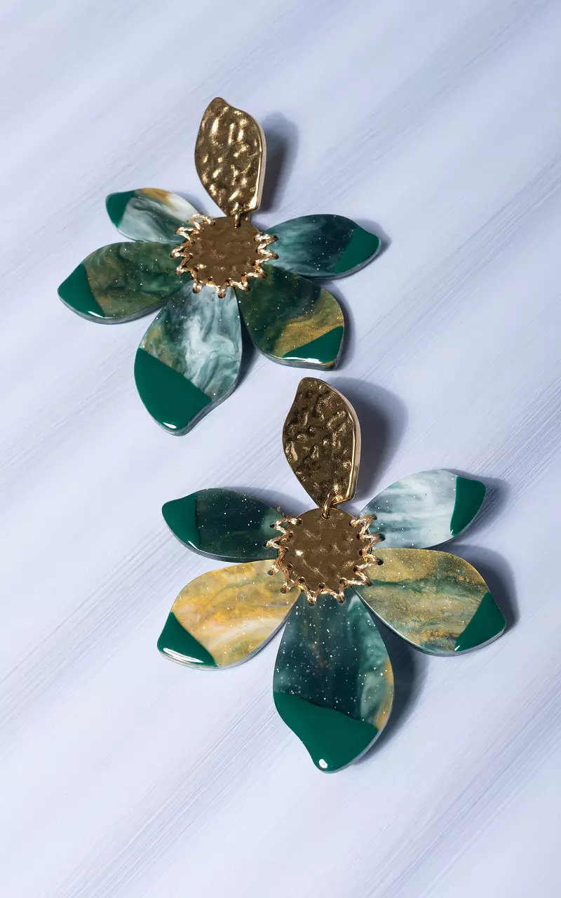 Blumen Ohrringe Grün Gold