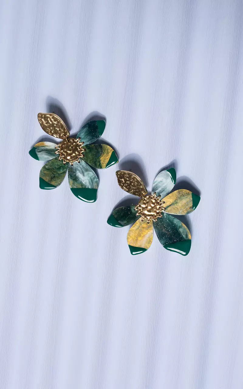 Blumen Ohrringe Grün Gold