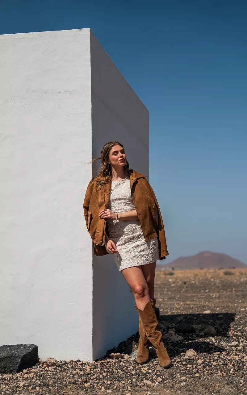 Jacquard Kleid Beige