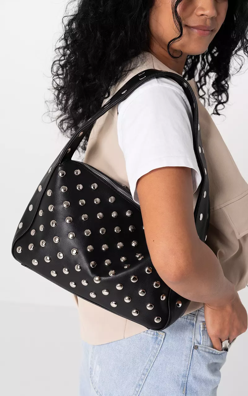 Tas met studs Zwart Zilver