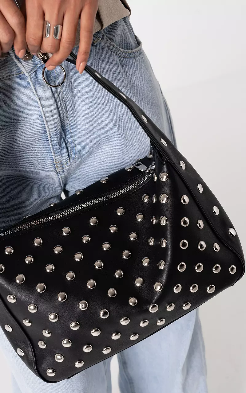 Tas met studs Zwart Zilver