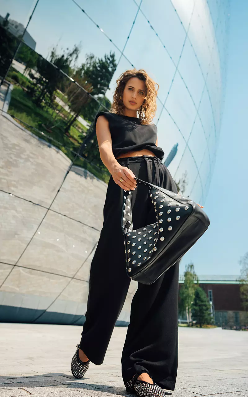 Tas met studs Zwart Zilver