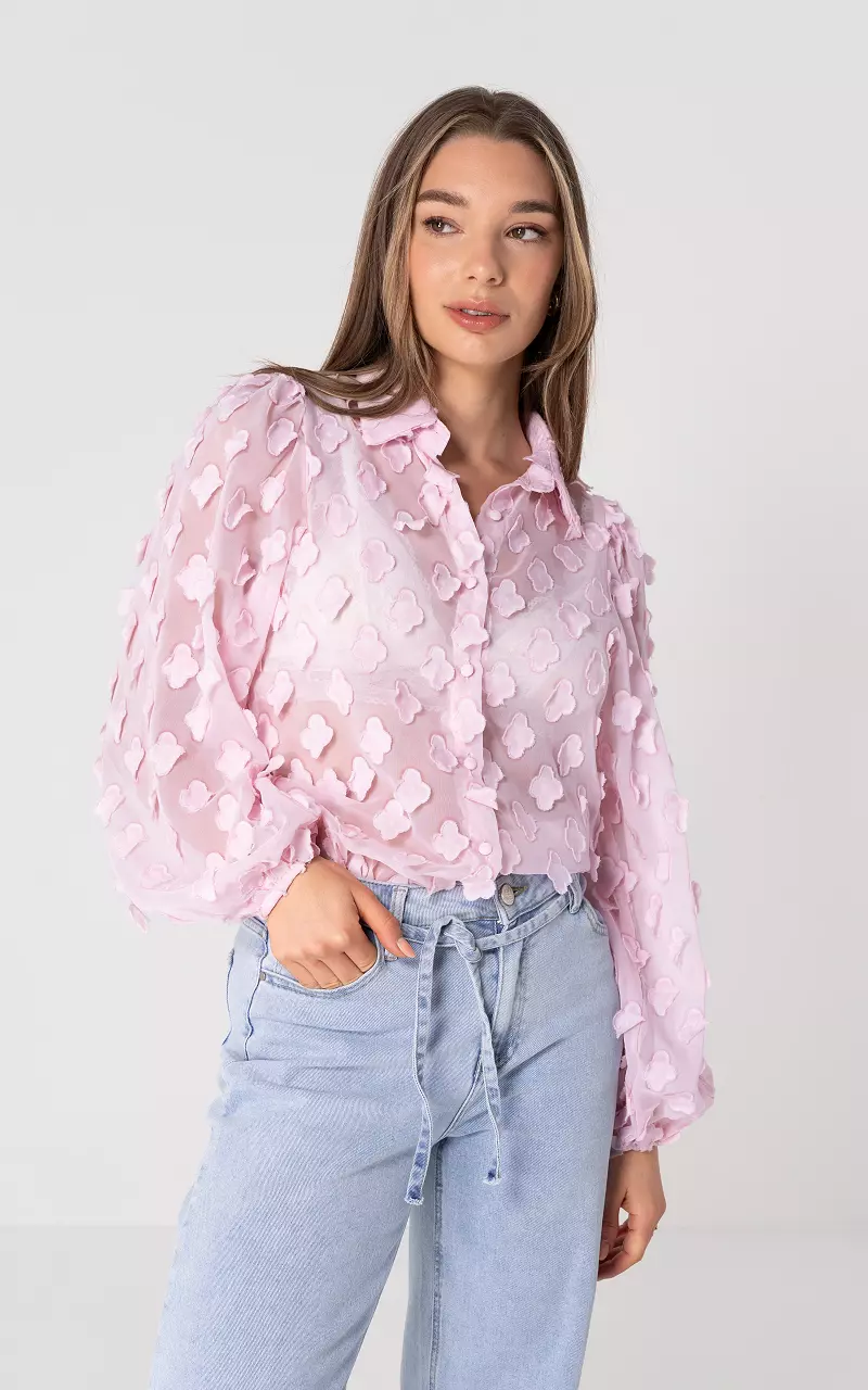 ❤️美品❤️ pois gather2way blouse【pink】 See-through blouse - Light Pink | Guts & Gusto
