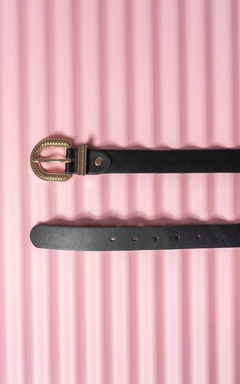 Round buckle belt Black Gold