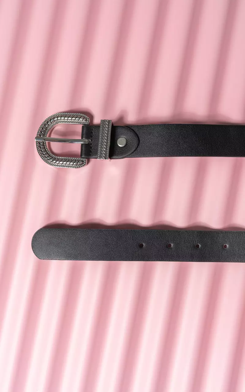 Round buckle belt Black Silver