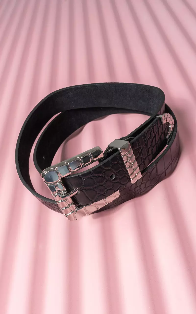 Square buckle belt Black Silver