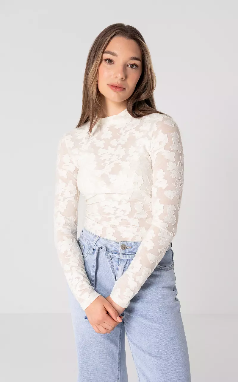 Top mit hohem Kragen Creme