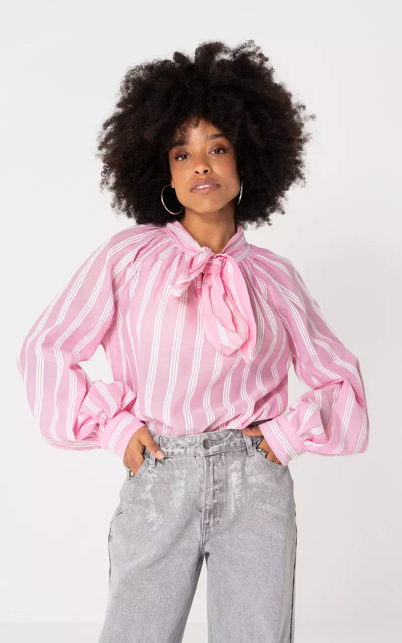 Bluse mit Schleifen-Detail Pink Weiß