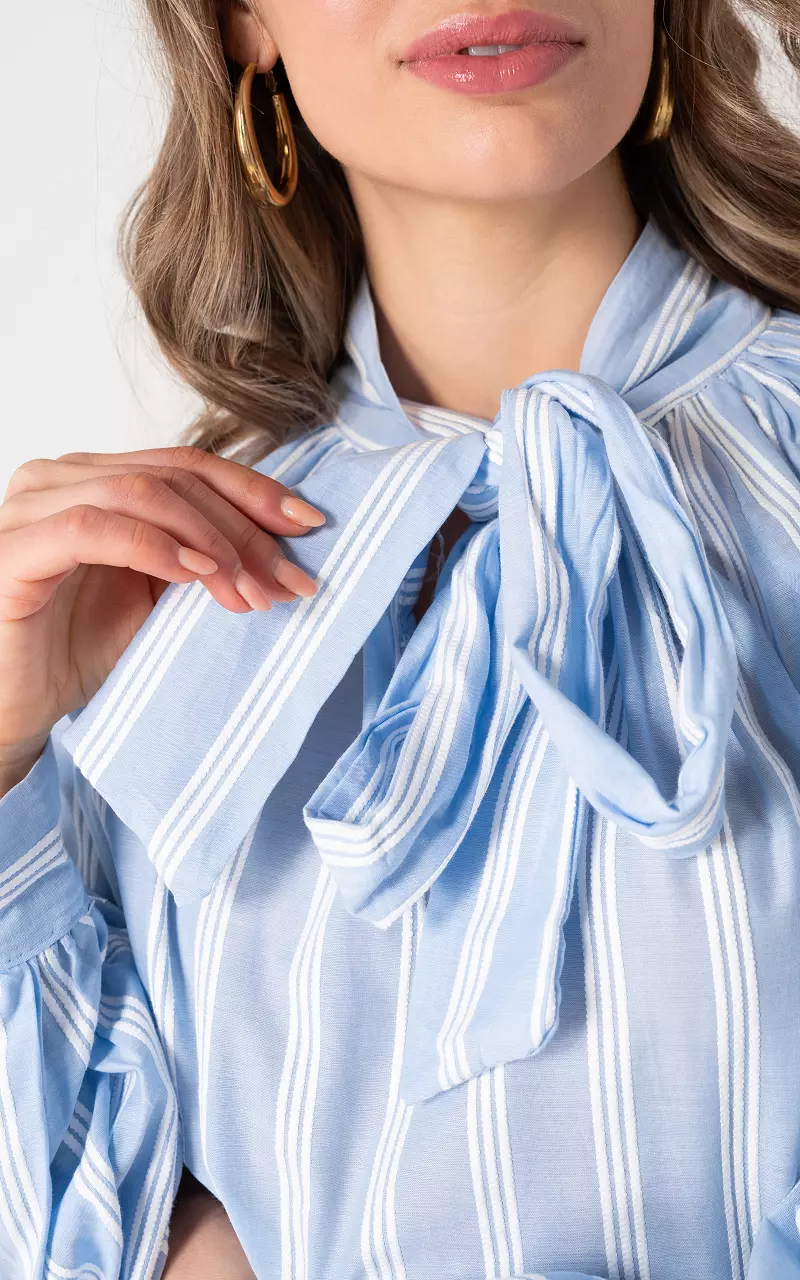 Blouse met strik Blauw Wit