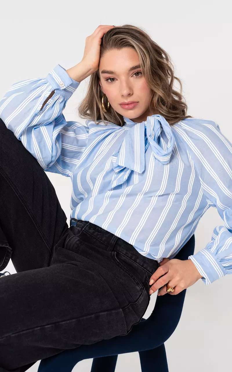 Blouse met strik Blauw Wit