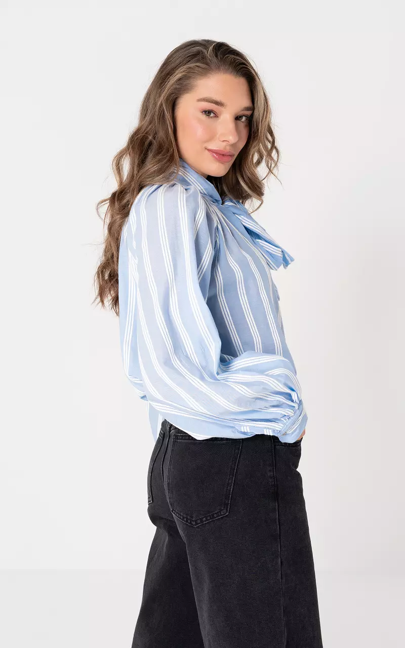 Blouse met strik Blauw Wit