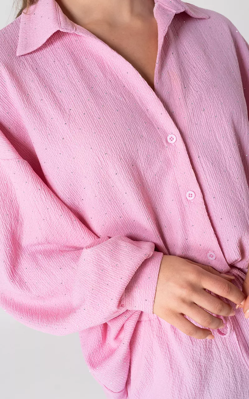 Oversized Bluse mit Strasssteinen Hellrosa