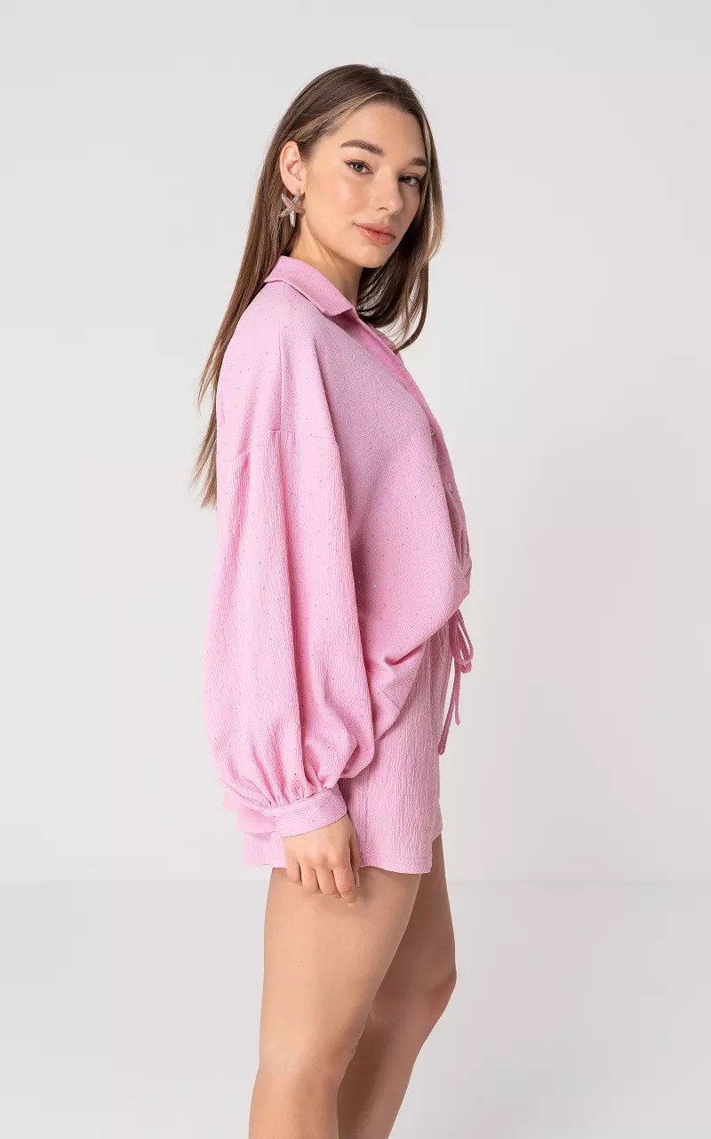 Oversized Bluse mit Strasssteinen Hellrosa