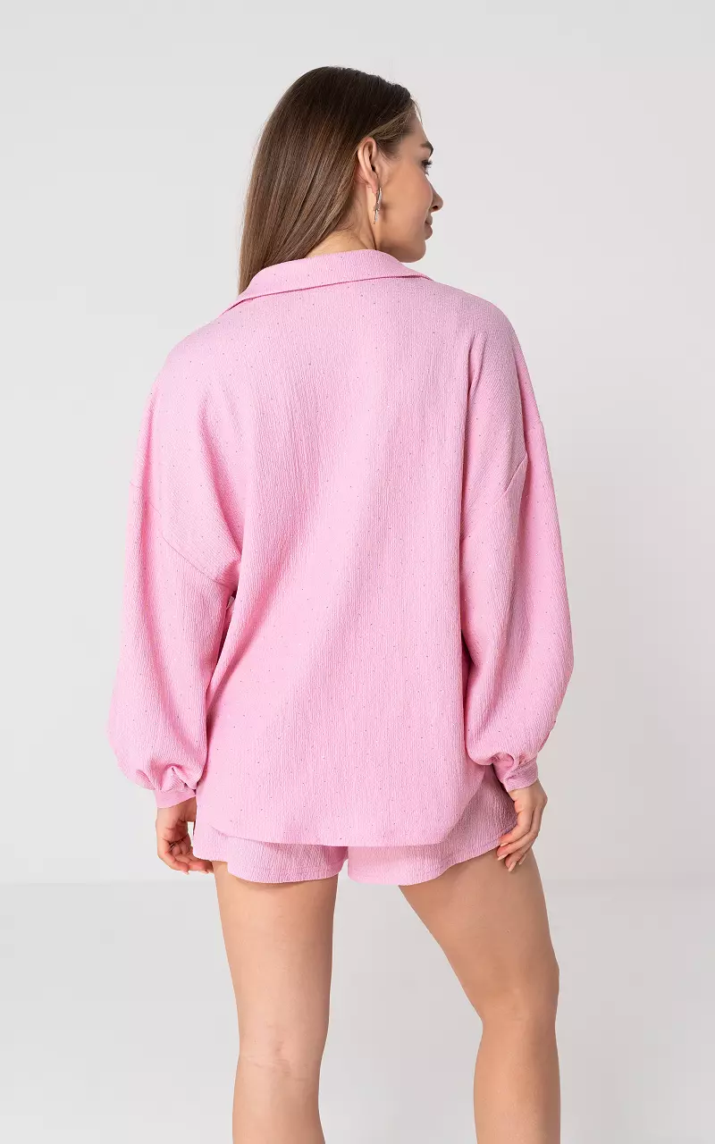 Oversized Bluse mit Strasssteinen Hellrosa