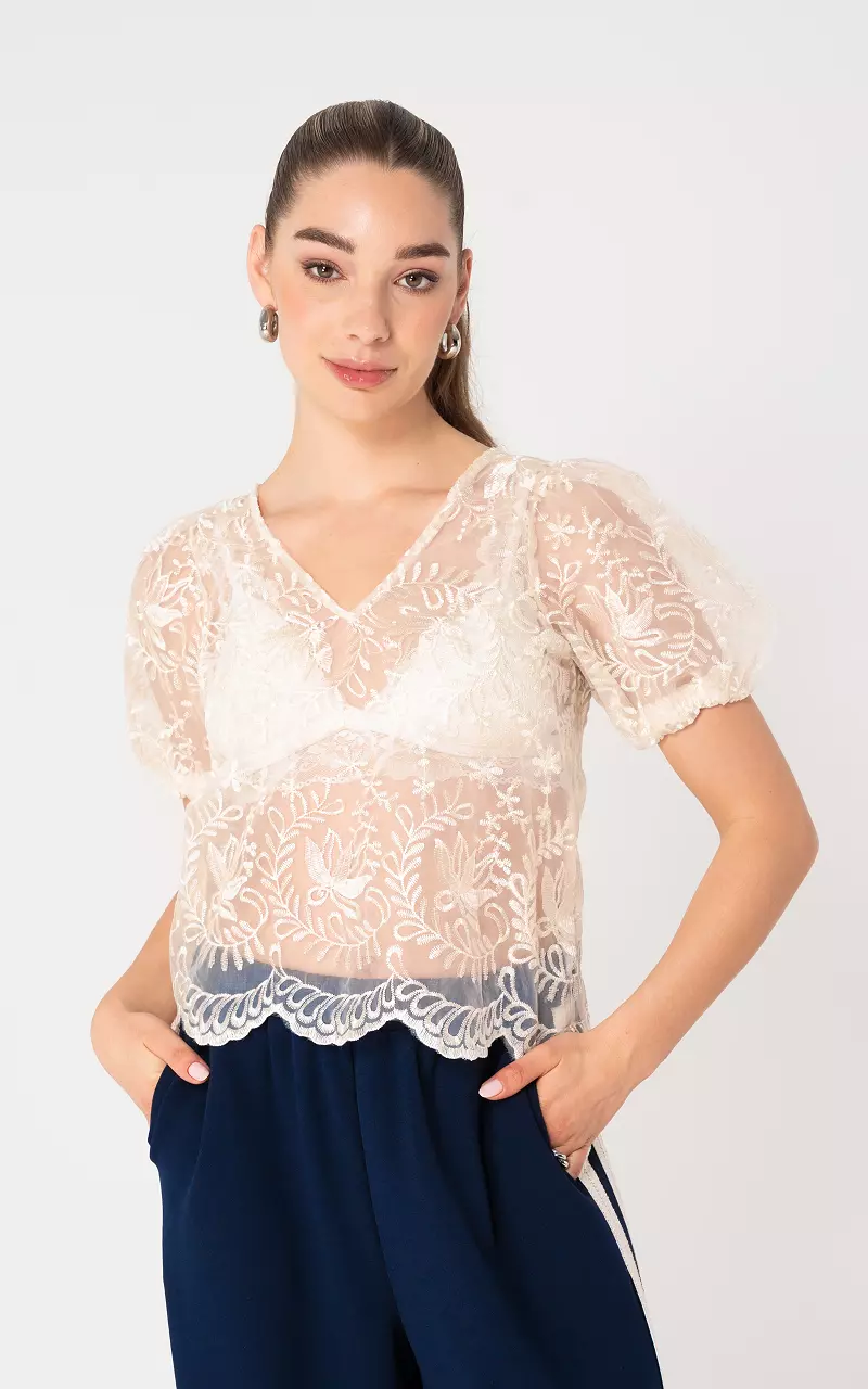 Shirt with v-neck Cream
