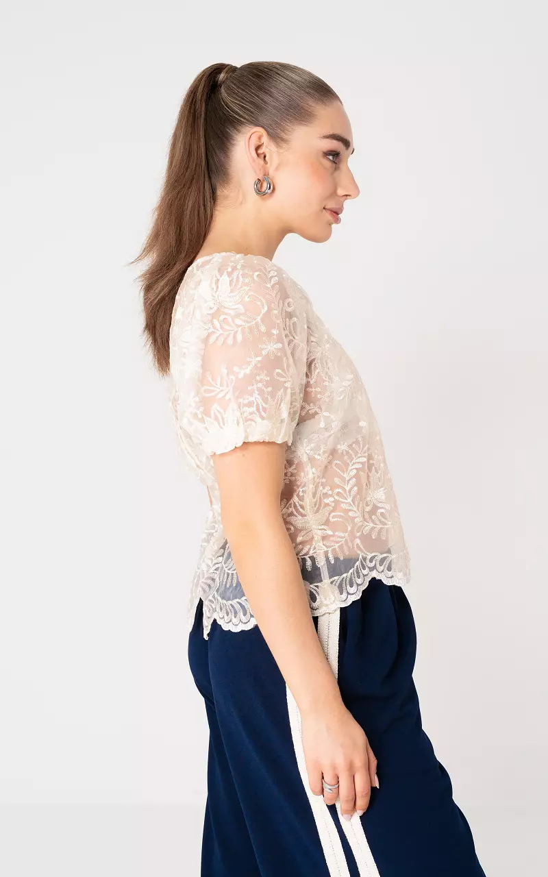 Shirt with v-neck Cream