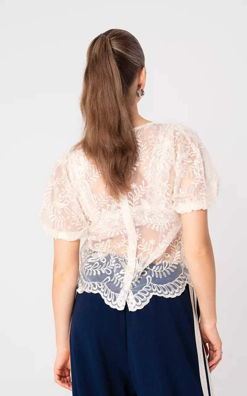 Shirt with v-neck Cream