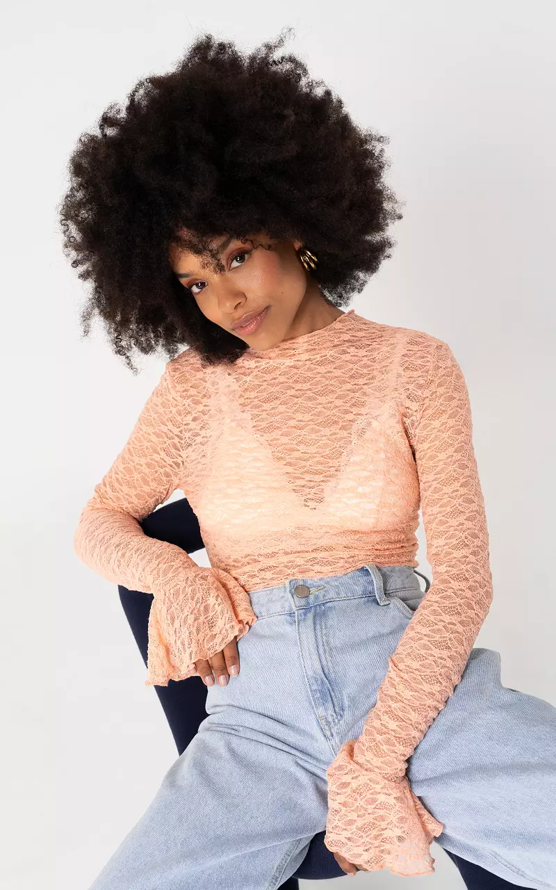 Laced top with round neck Orange