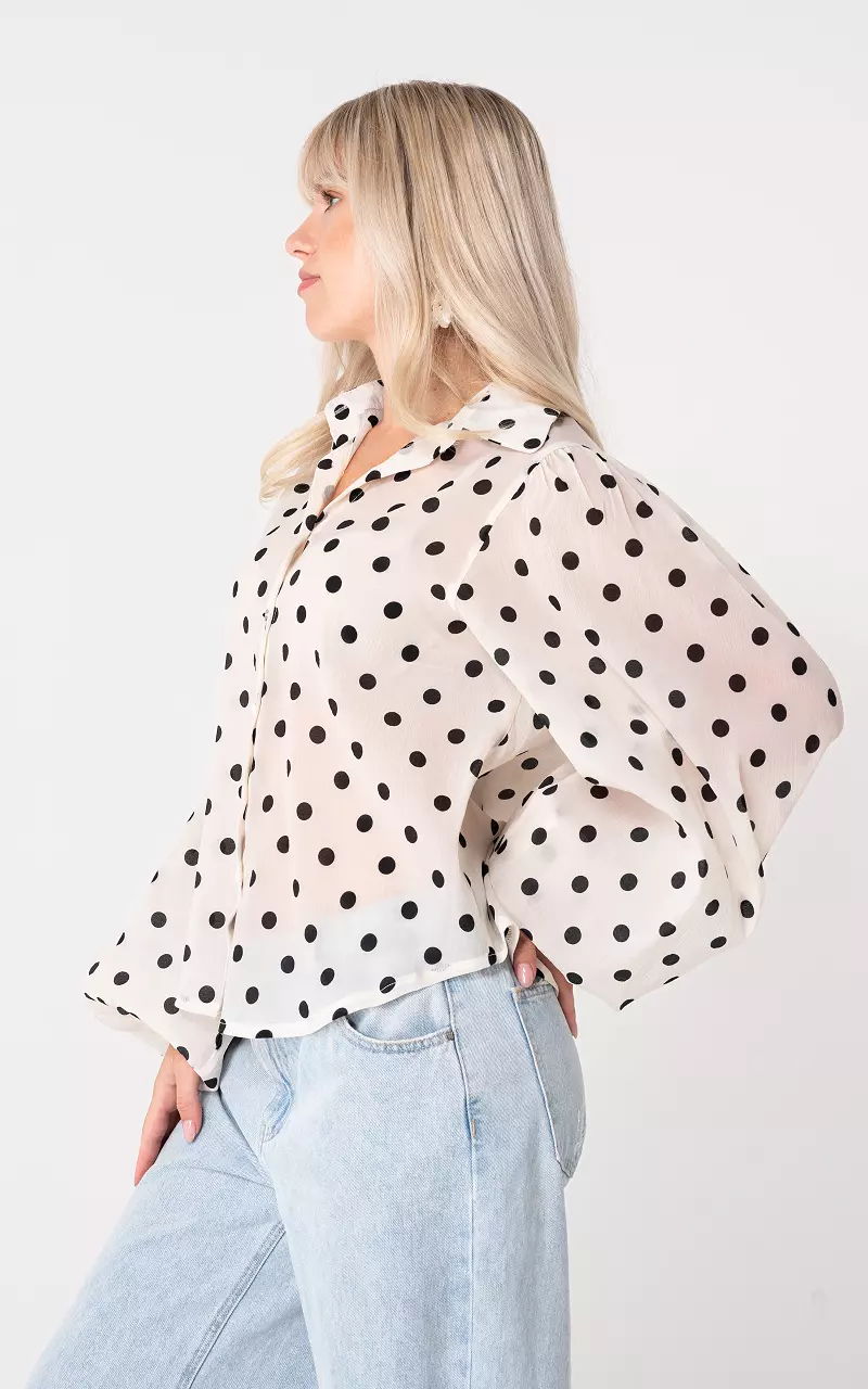 Bluse mit Punkten Creme Schwarz