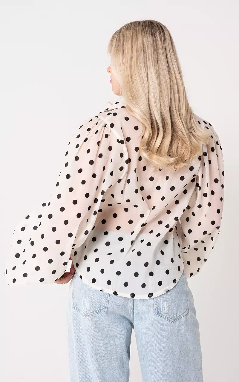 Bluse mit Punkten Creme Schwarz