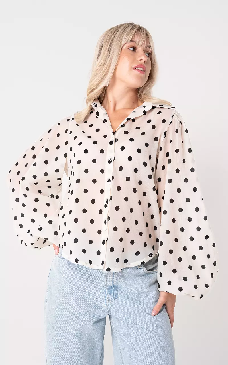 Bluse mit Punkten Creme Schwarz