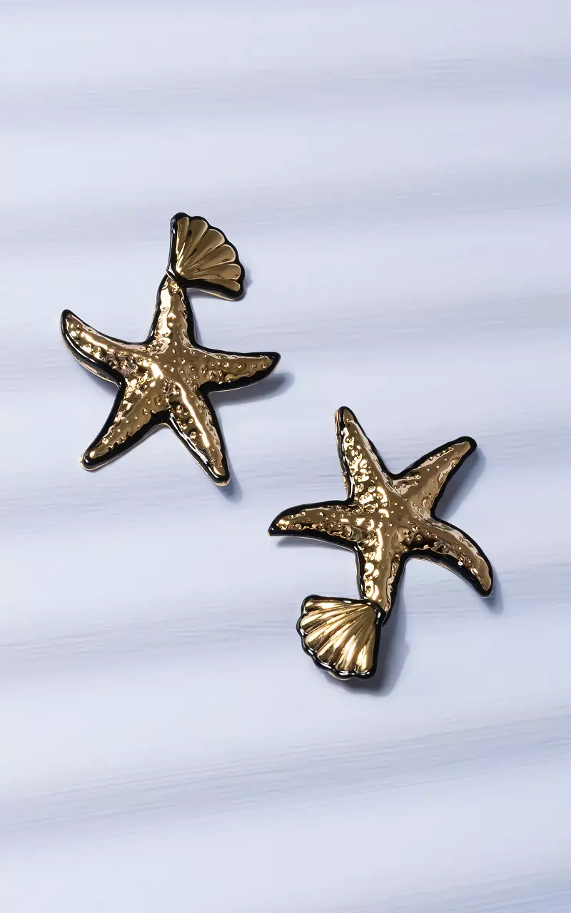 Earrings with starfish Gold Black