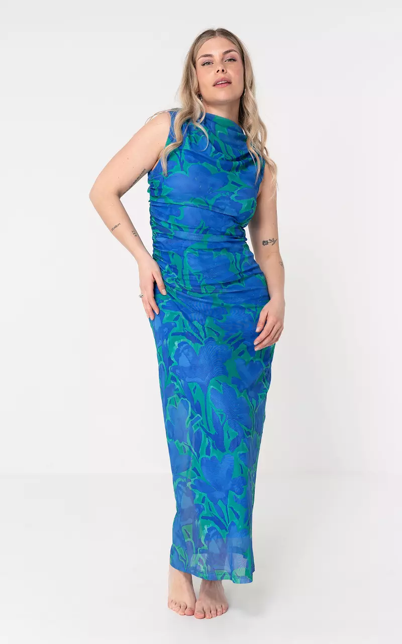 Maxi mesh stof jurk Kobalt Blauw Groen