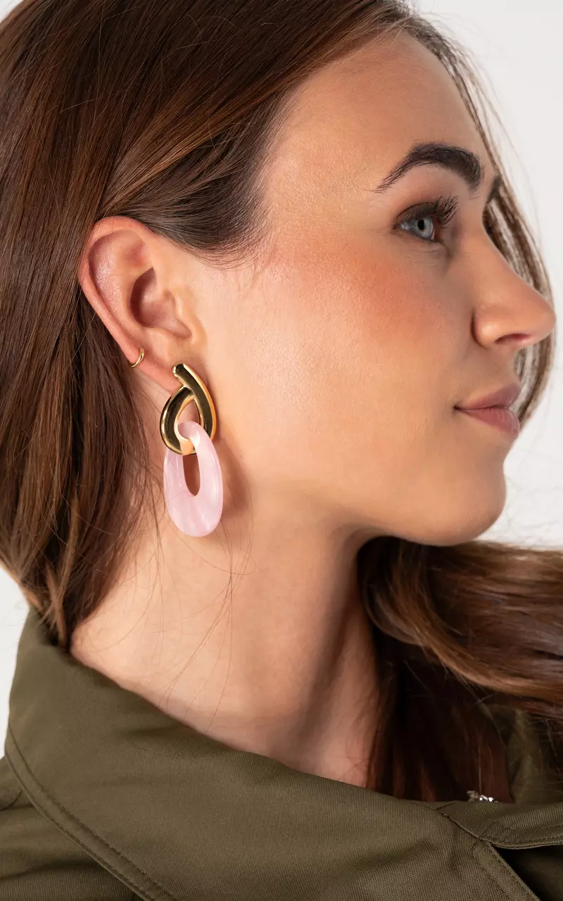 Ohrringe mit Anhänger Gold Pink