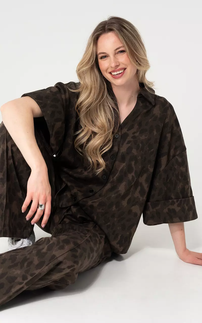 Blouse korte mouw Donkerbruin Bruin
