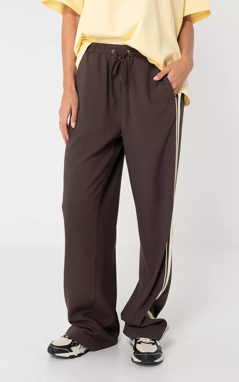 Pants with stripe Dark Brown Cream