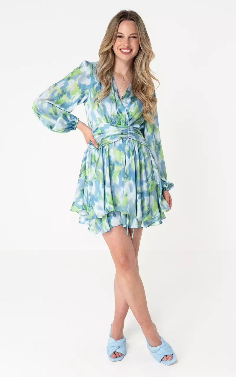 Kleid mit V-Ausschnitt Blau Grün