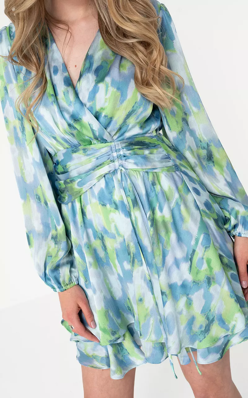 Kleid mit V-Ausschnitt Blau Grün