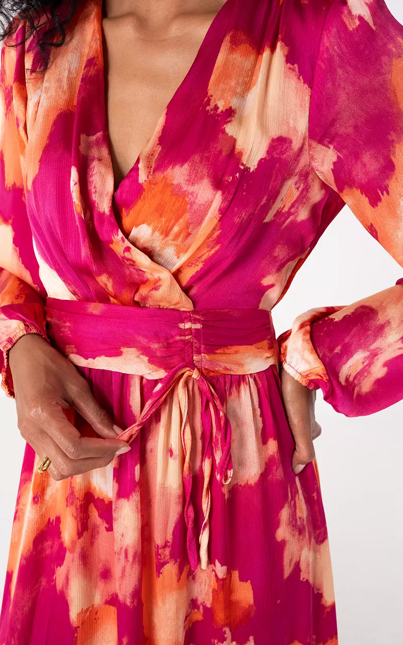 Maxi dress with V-neck Pink Orange