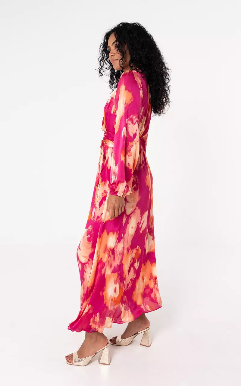Maxi dress with V-neck Pink Orange