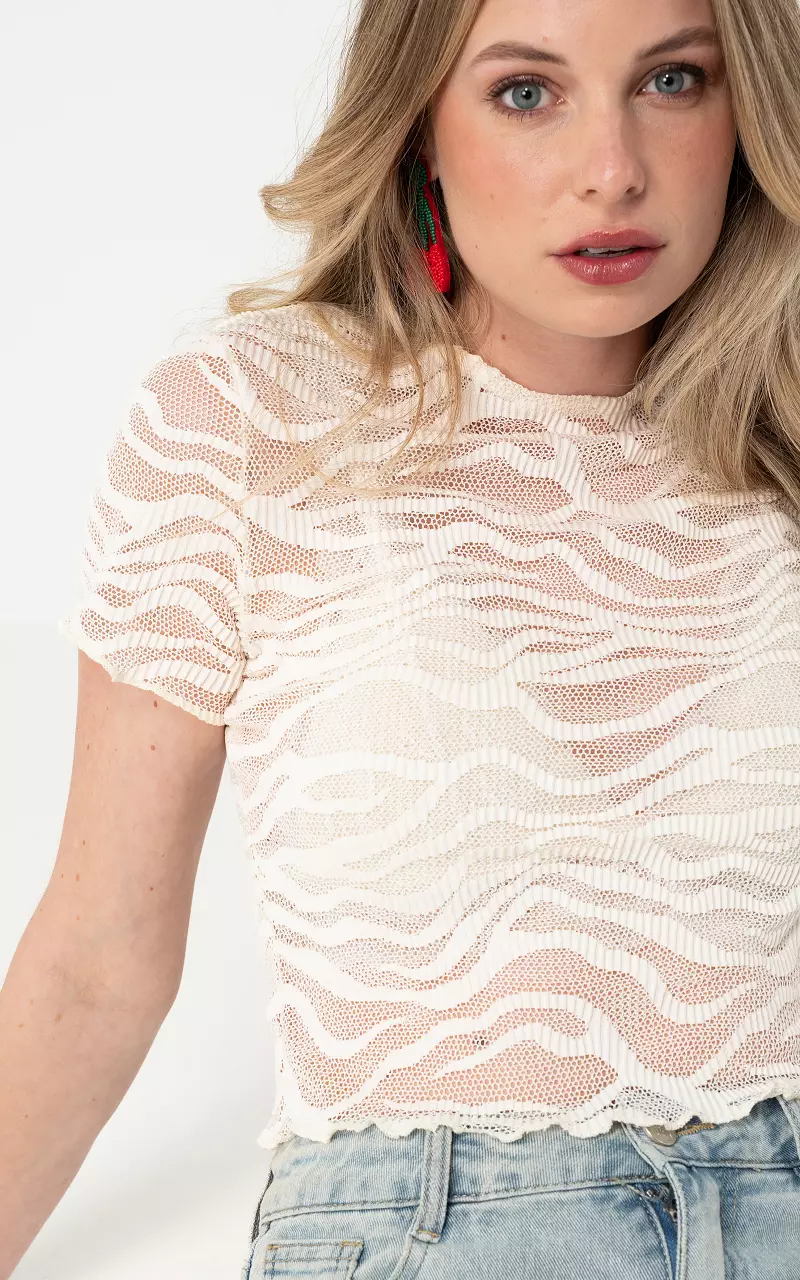 Mesh top with zebra print Cream