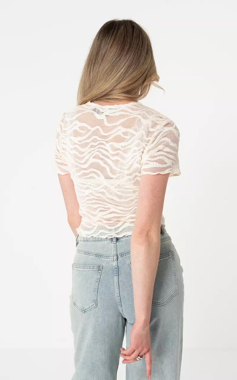 Mesh top with zebra print Cream