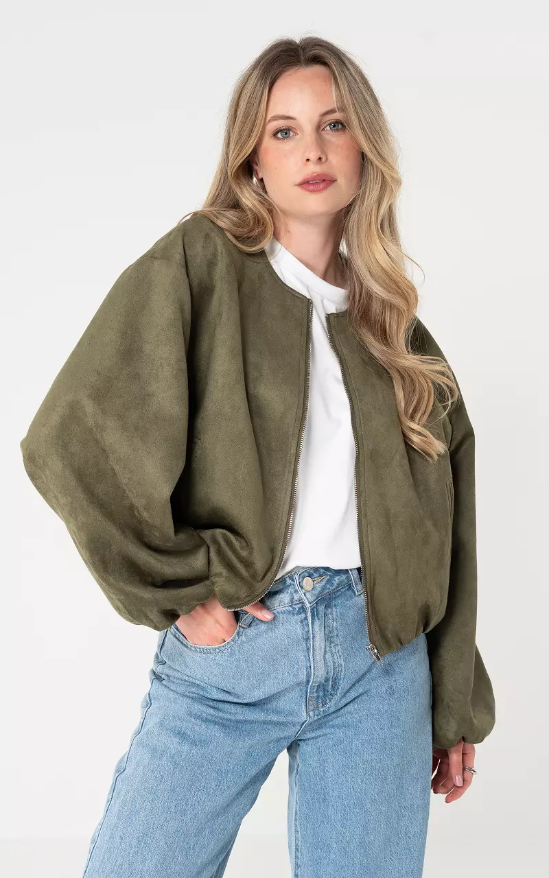 Suedine bomberjack Donkergroen