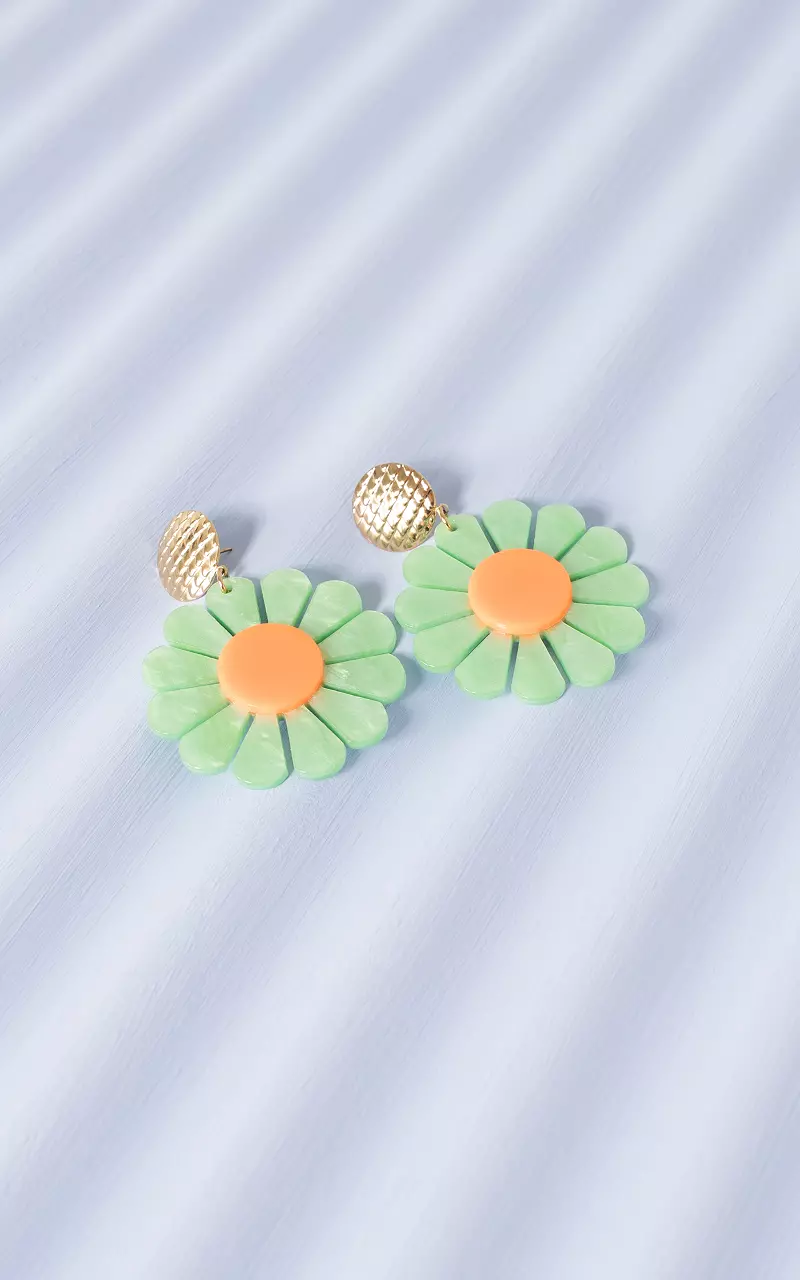 Oorbellen met bloem Lichtgroen Oranje