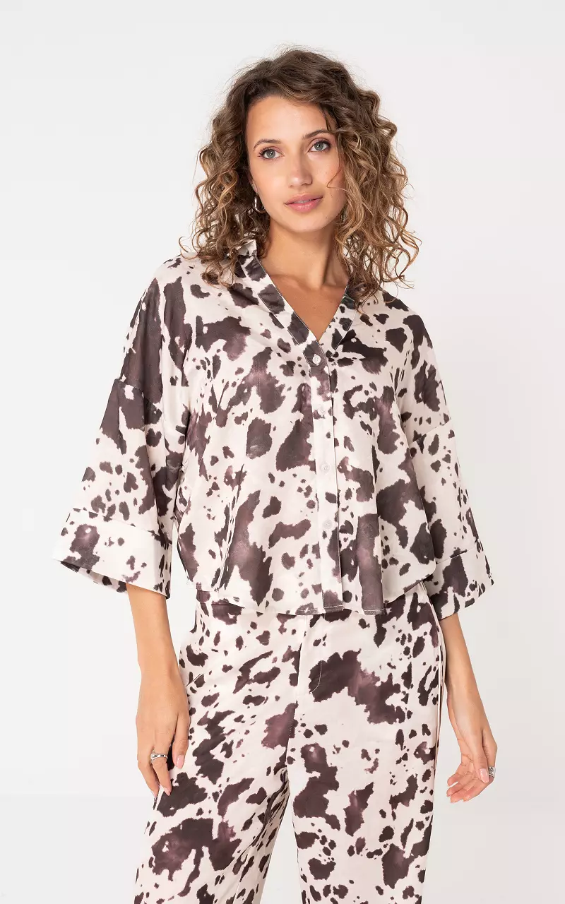 Blouse with buttons White Dark Brown