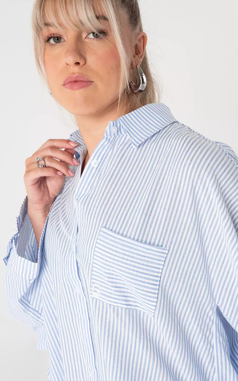 Oversized Bluse Weiß Hellblau