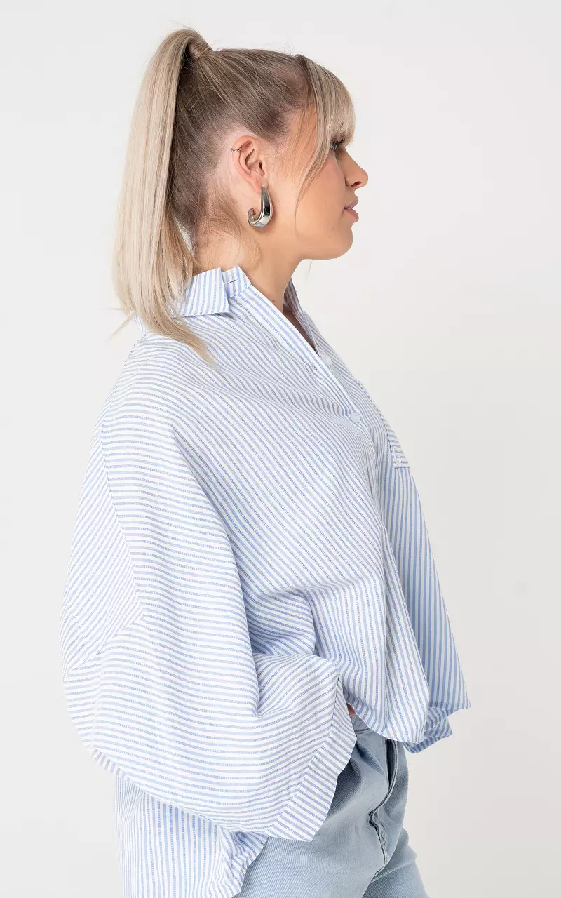 Oversized Bluse Weiß Hellblau