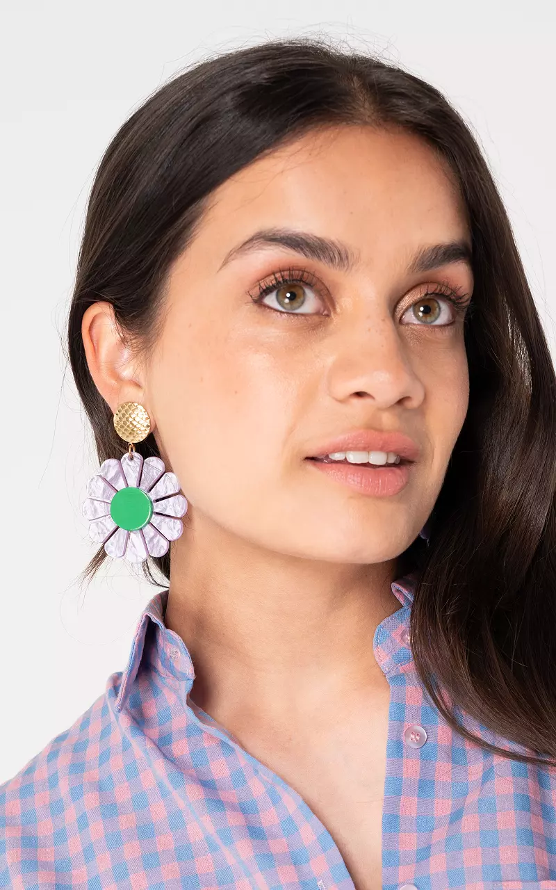 Boucles d’oreilles à fleur Lilas Vert