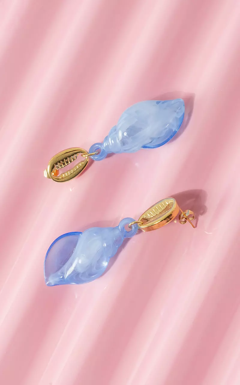 Oorbellen met schelp Goud Blauw