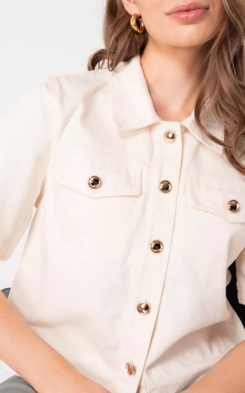 Denim-Bluse mit Brusttaschen Creme