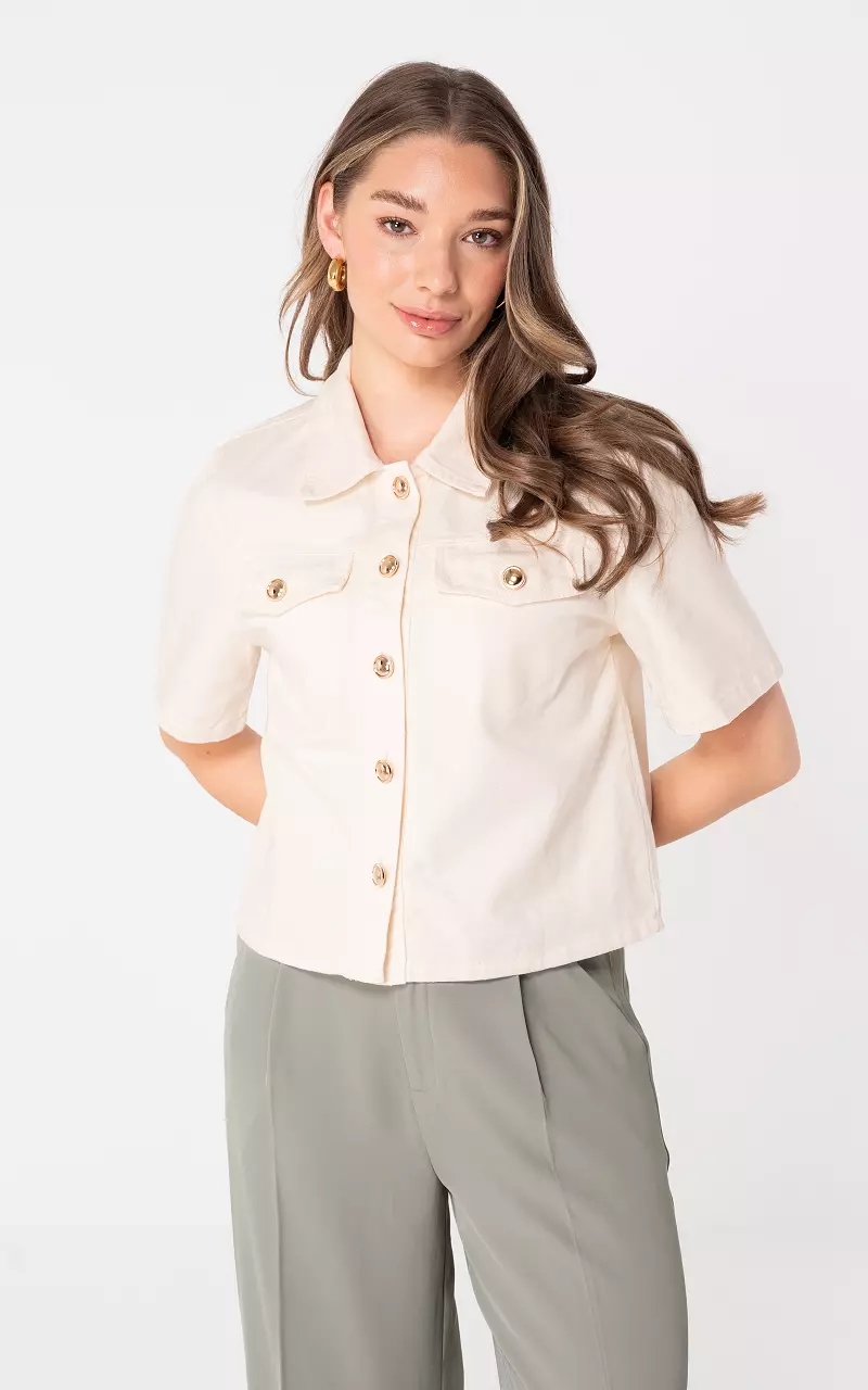 Denim-Bluse mit Brusttaschen Creme