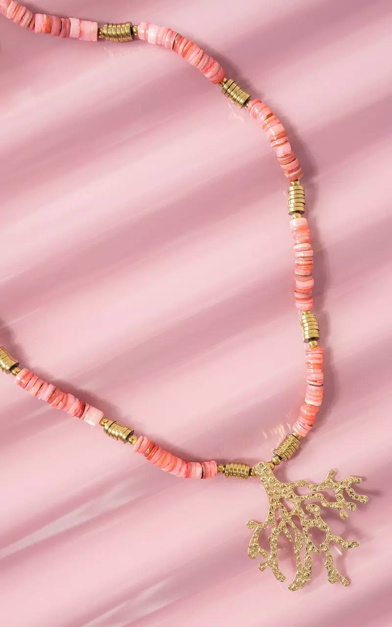 Necklace with beads Mauve Pink Gold